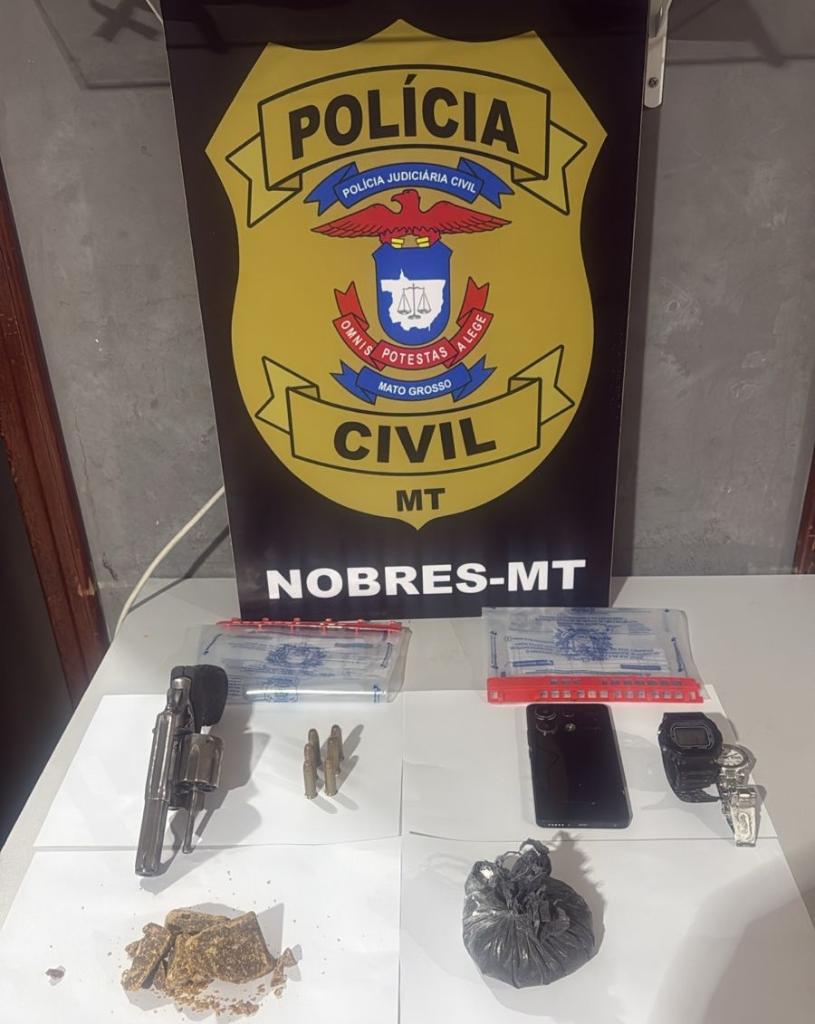 Três pessoas são detidas com drogas e arma durante ação da Polícia Civil em Nobres