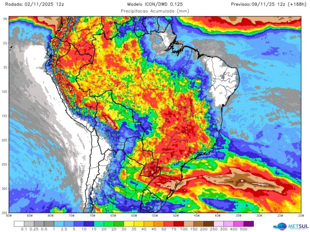 Previsão de chuva no Brasil nesta semana